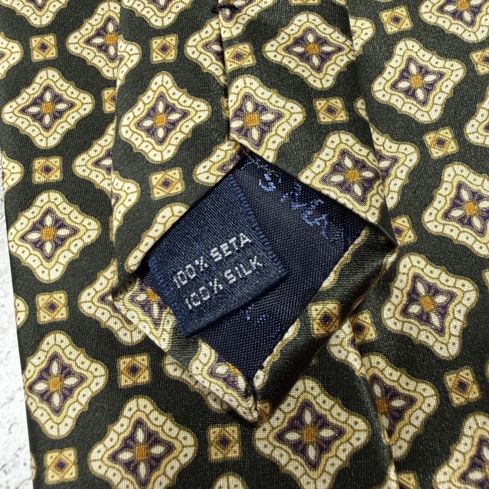 TODAY'S MAN Tie Mens OS‎ Gold Green Geometric 100% Silk Made In Italy Necktie